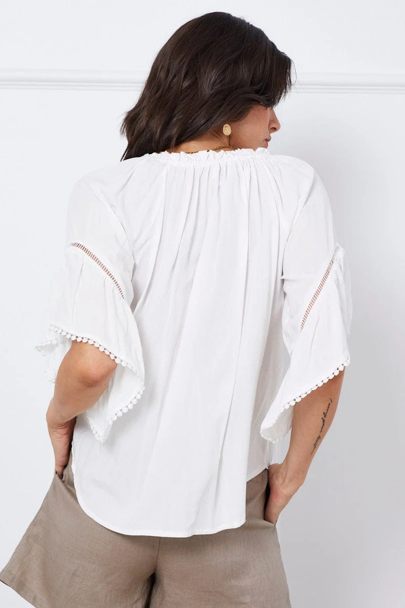 White Relaxed Top Short Sleeve Oversized Linen