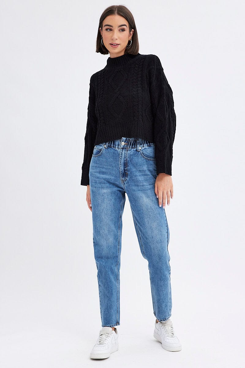 Black Cable Knit Jumper Long Sleeve