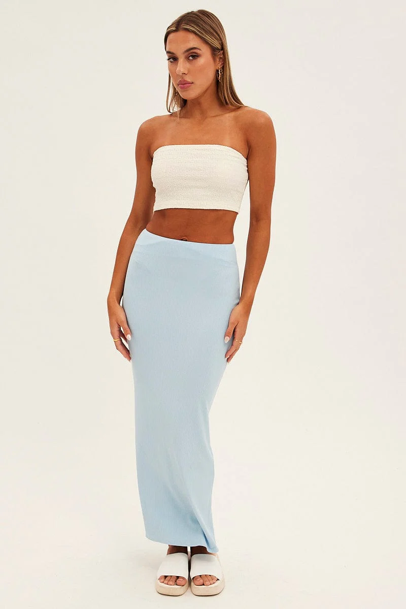 Blue High Waist Jersey Skinny Maxi Skirt