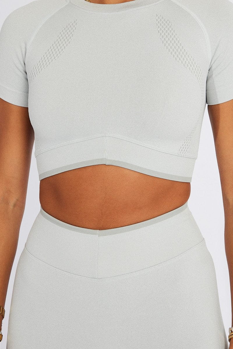 Grey Seamless Top And Bike Shorts Activewear Set