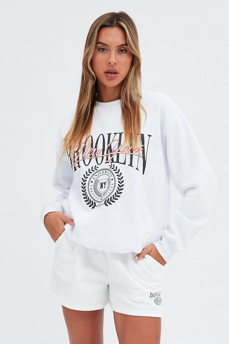 White Track Short Mid Rise Elastic Waist Brooklyn