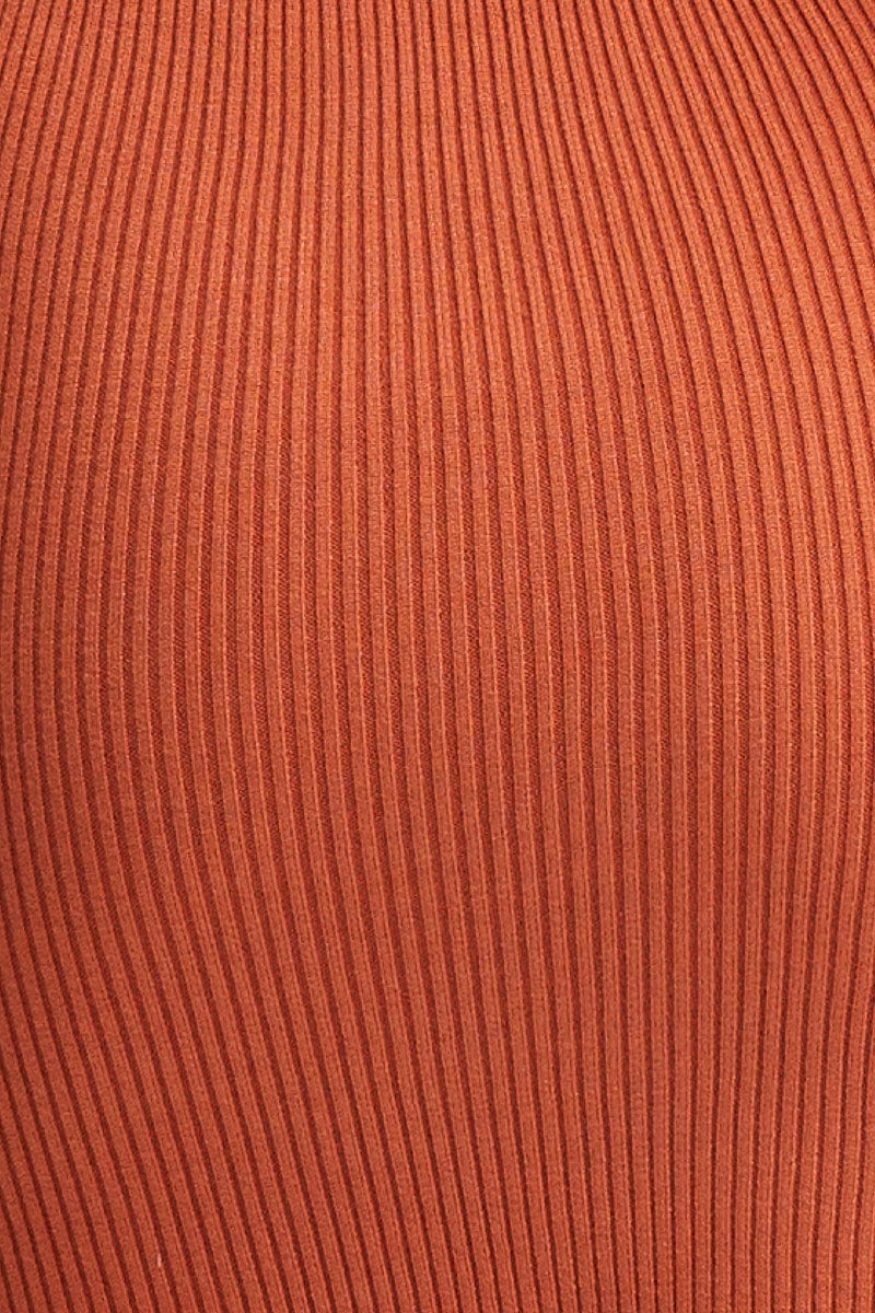 Brown Dress One Shoulder Mini Knit