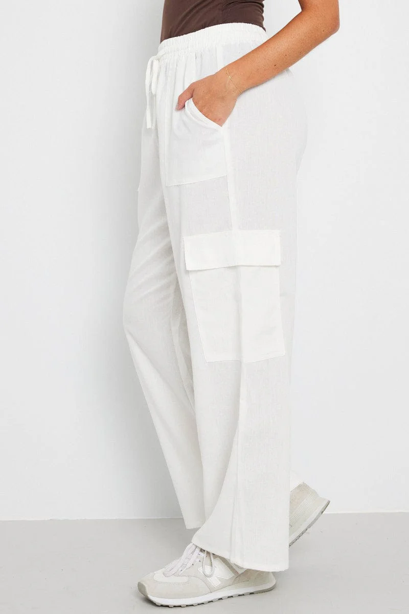 White Relaxed Cargo Pant Elasticated Waist