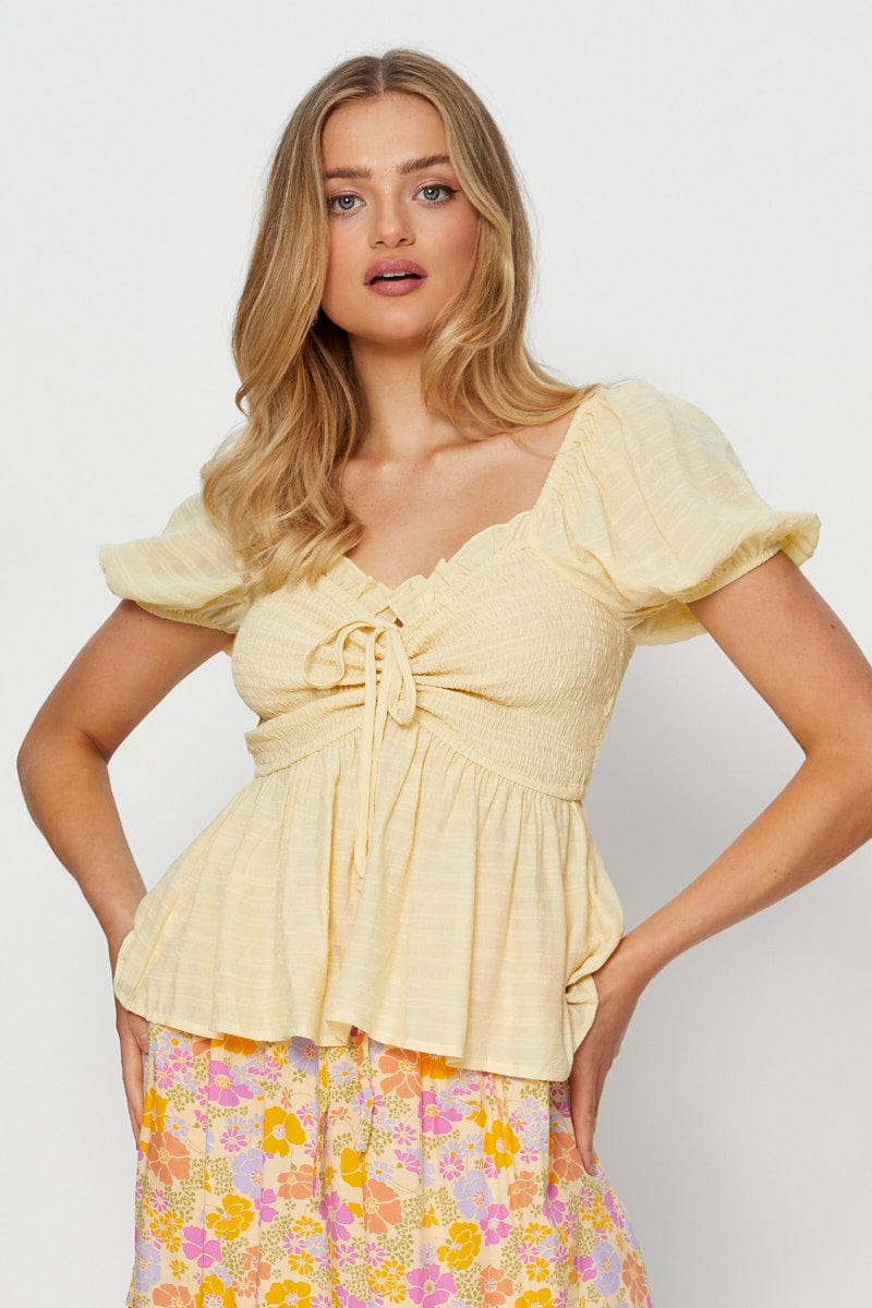 Yellow Peplum Top Short Sleeve