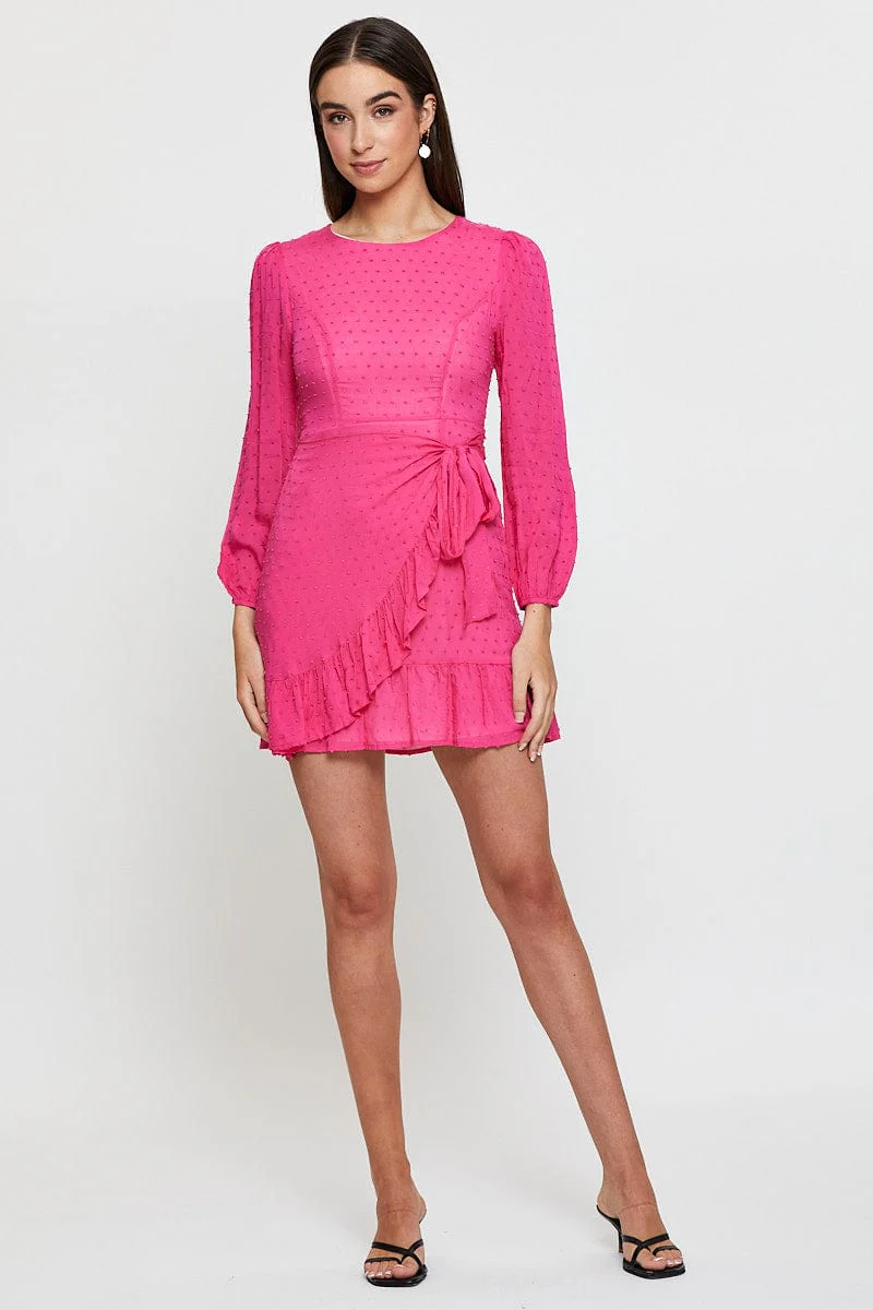 Pink Mini Dress Long Sleeve Bodycon
