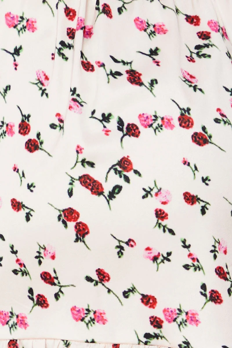 Print Print Satin Gathered Tie Shoulder Cami