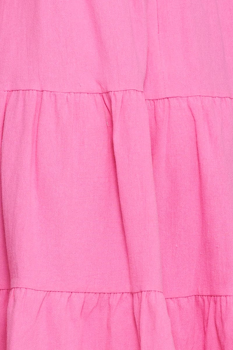 Pink Midi Dress Short Sleeve V Neck