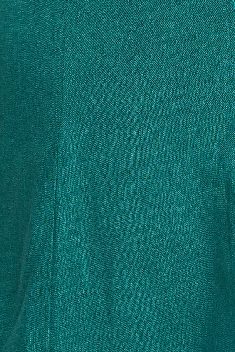Green Mini Dress Square Neck Linen