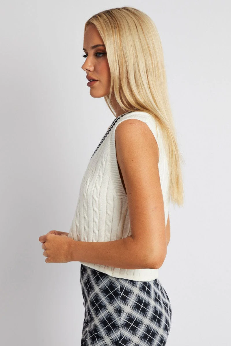 White Knit Vest V Neck
