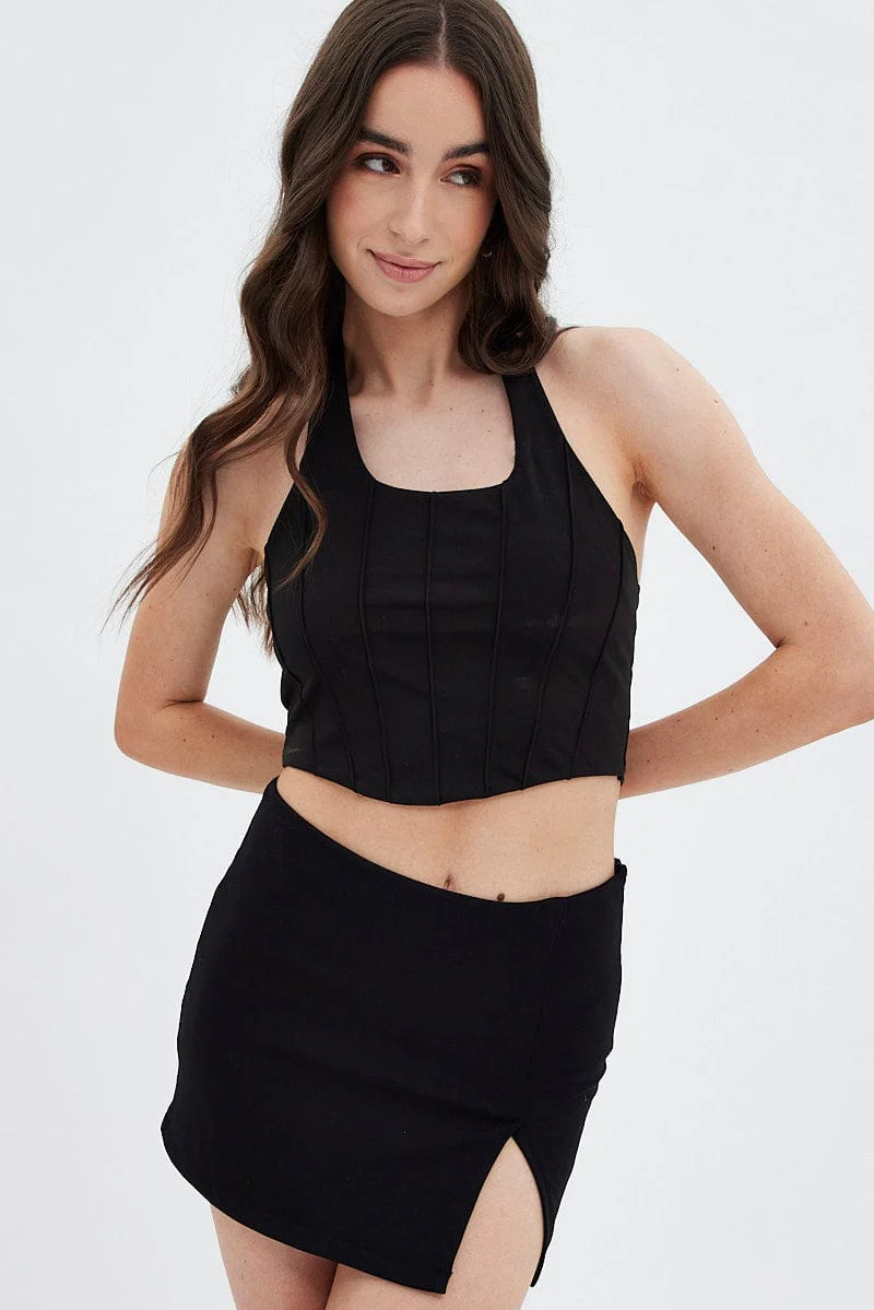 Black Halter Pinch Crop Top