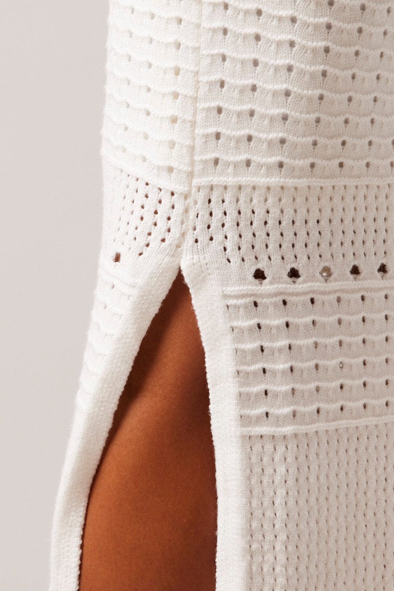 White Knit Skirt Crochet High Rise