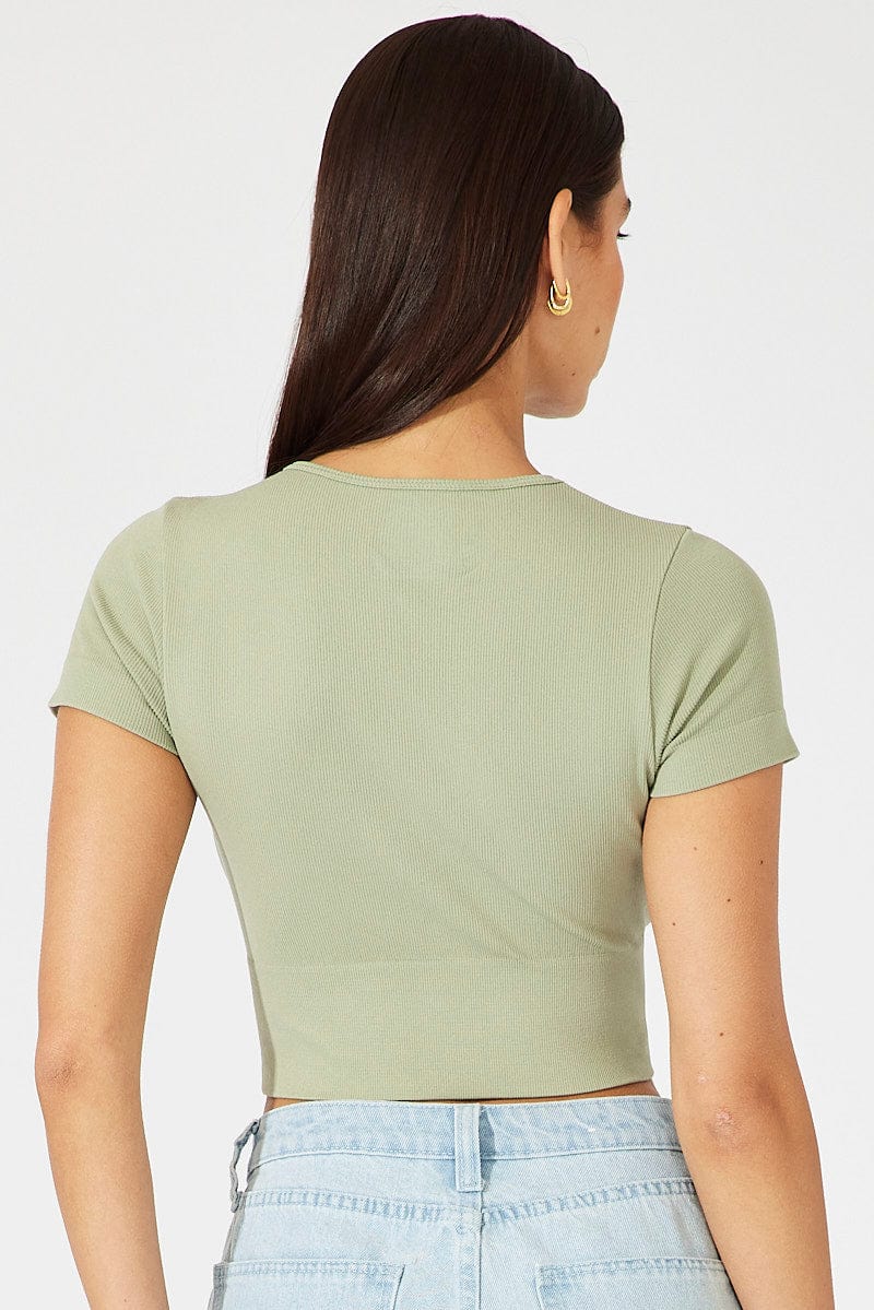 Green T Shirt Short Sleeve Crew Neck Seamless