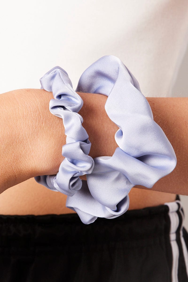 Blue 3 Pack Mixed Size Scrunchies