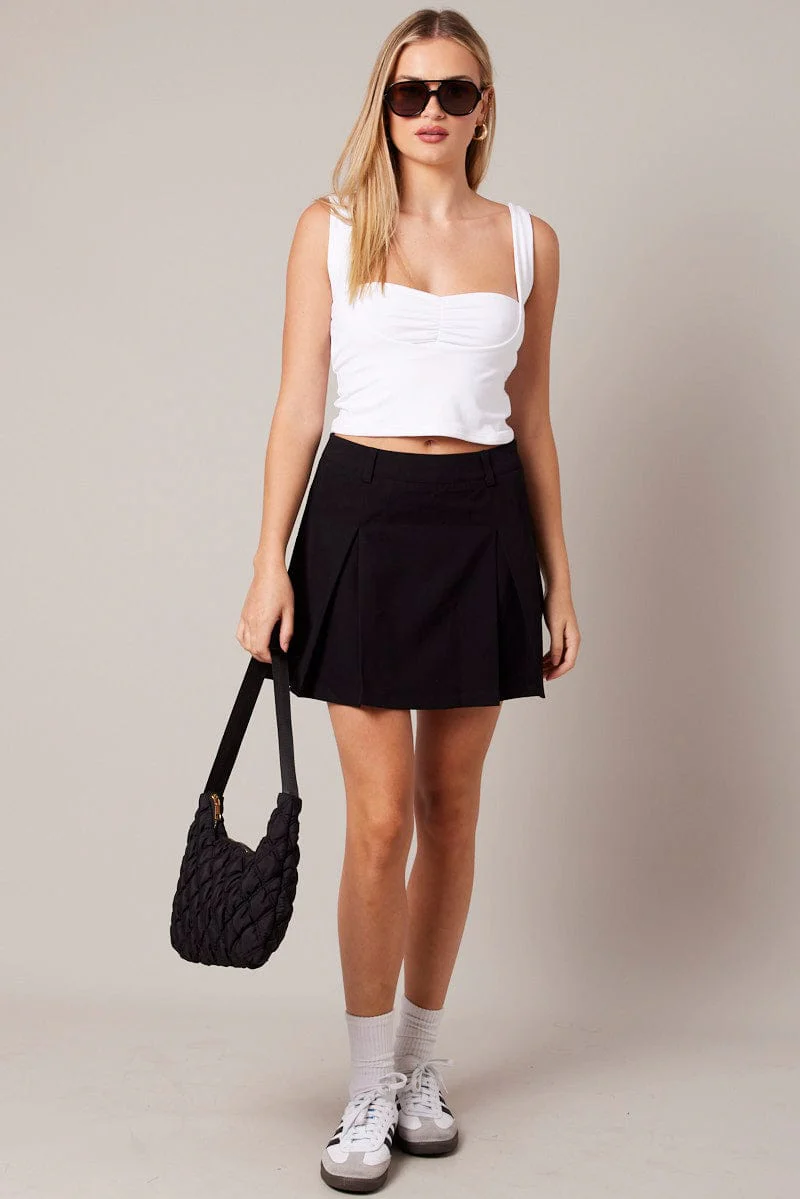 Black Mini Skirt Pleated