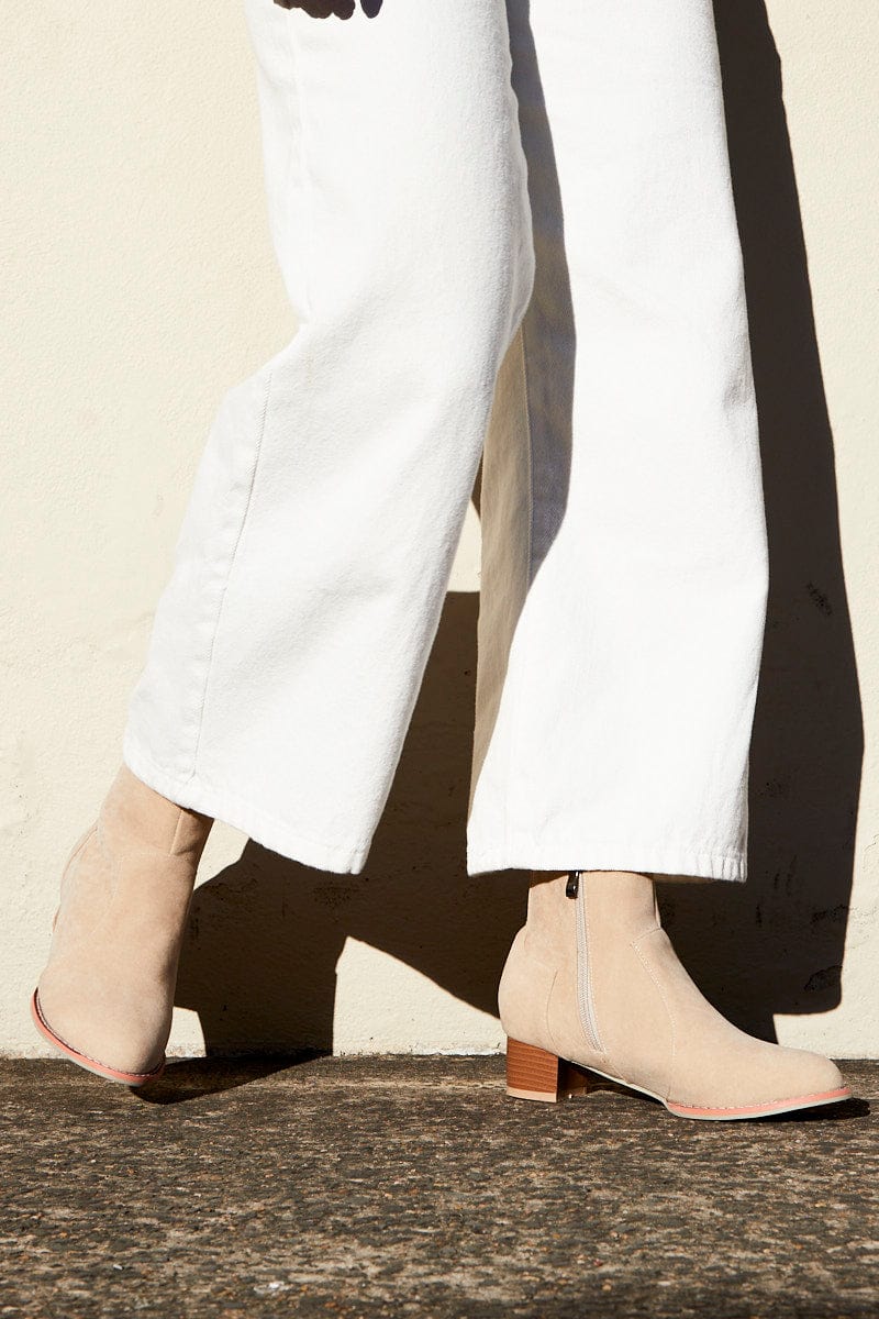 Beige Suedette Ankle Boots