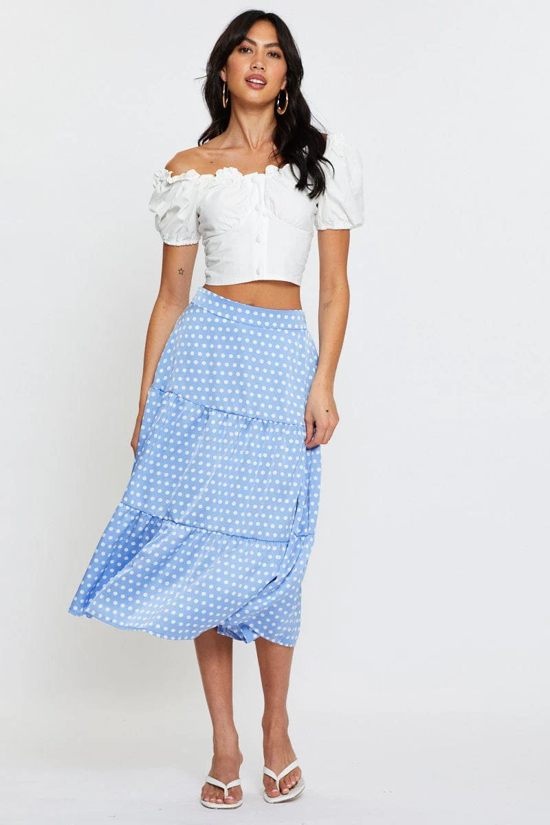 Polka Dot Midi Skirt High Rise