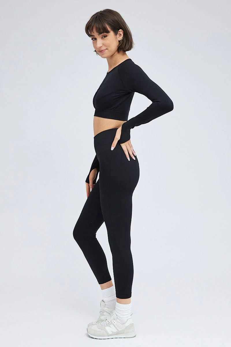 Black Seamless Top And Legging Activewear Set