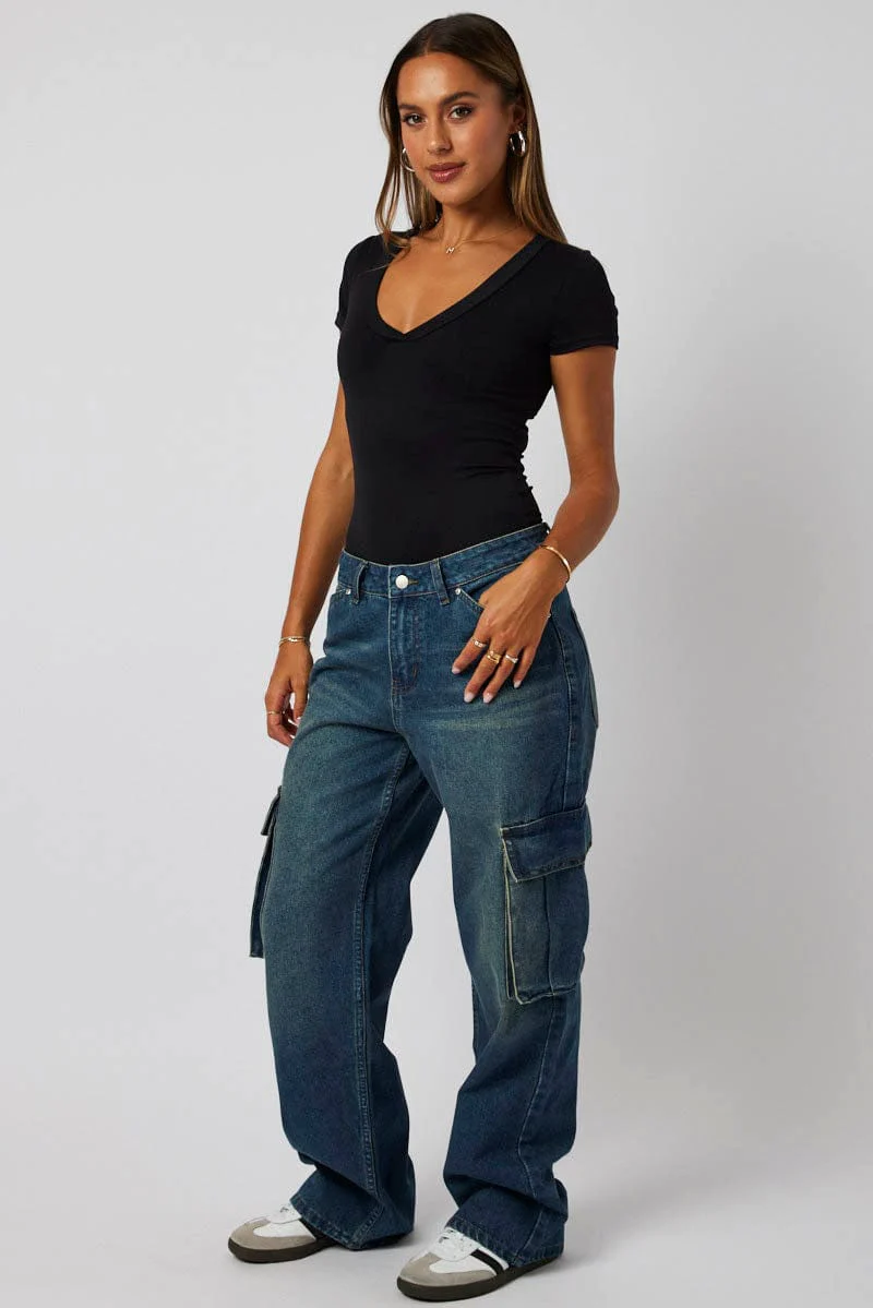 Black Supersoft Bodysuit Sleeveless V Neck
