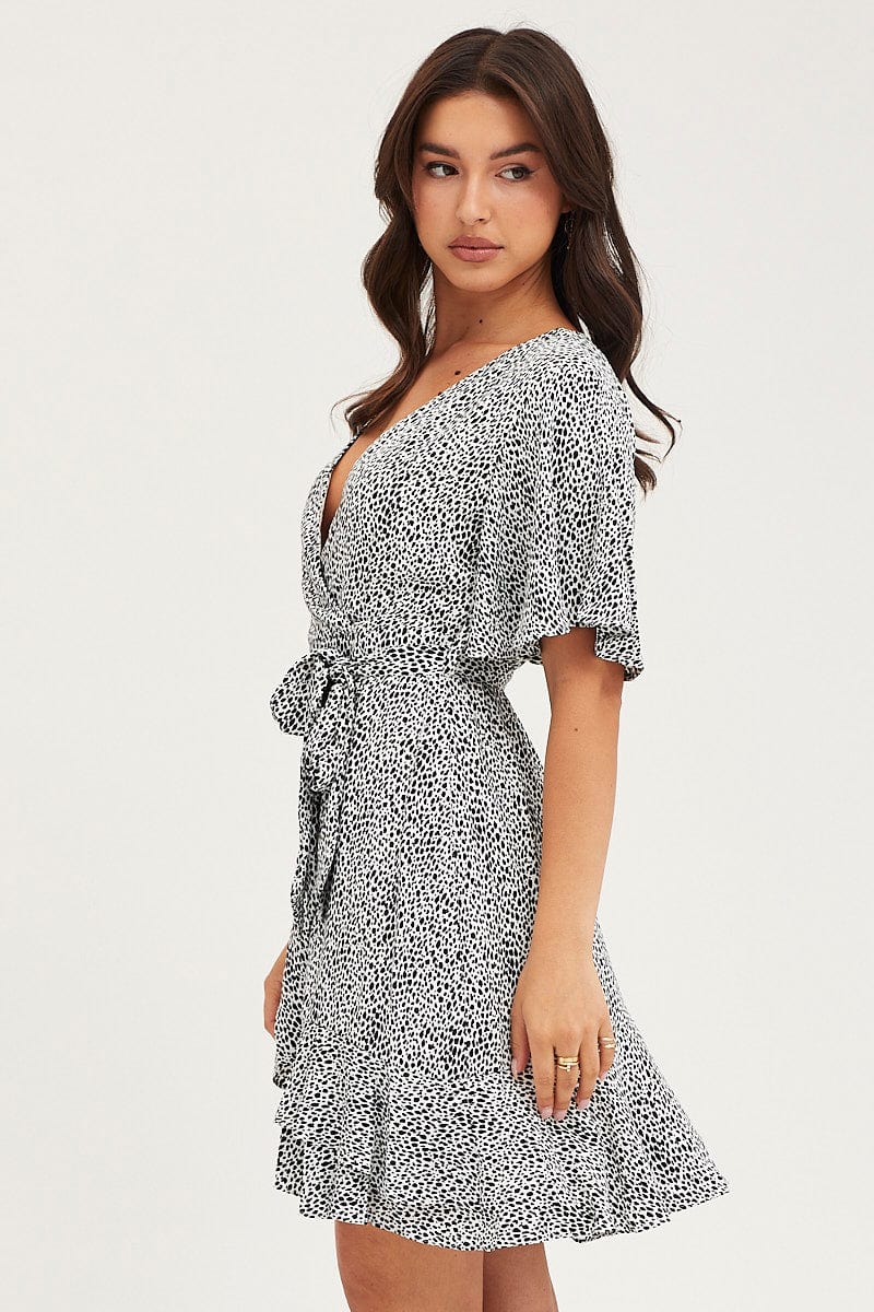 Geo Print Skater Dress Short Sleeve Mini