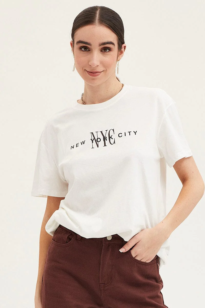 White Graphic T Shirt Short Sleeve
