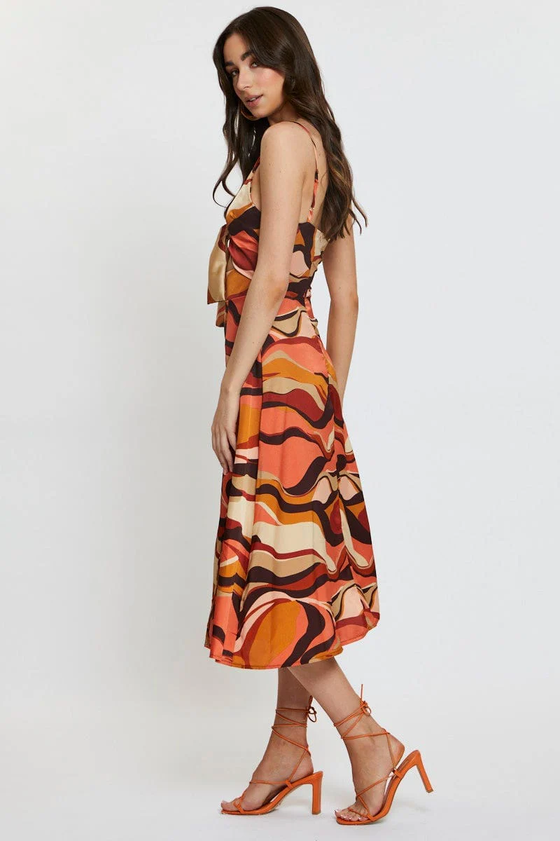Print A Line Dress Midi