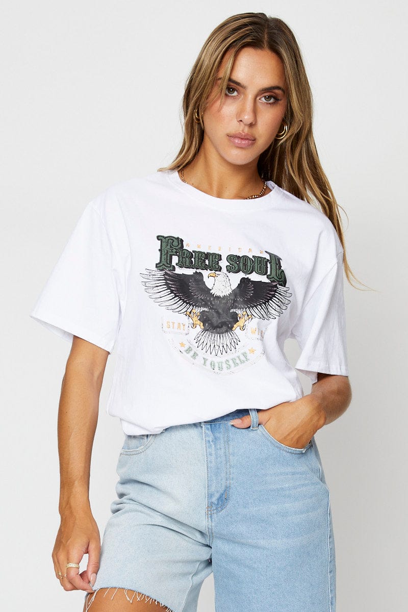 White Graphic T Shirt Short Sleeve