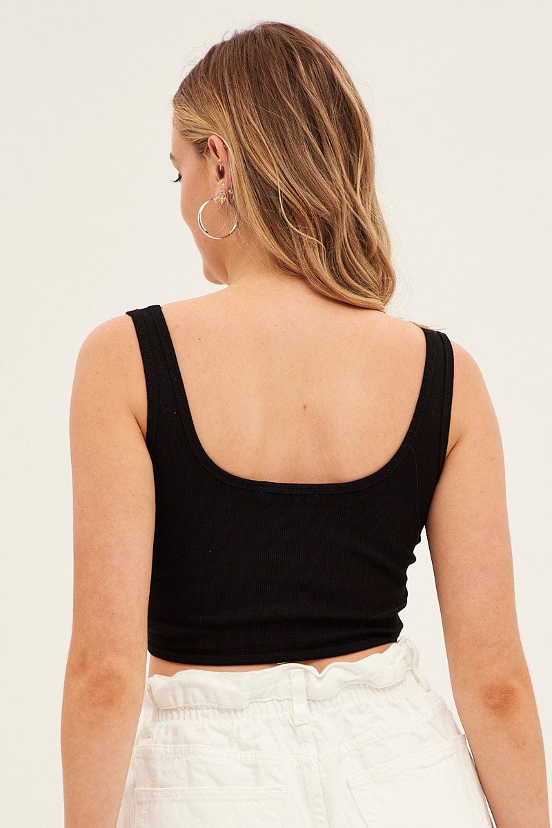 Black Crop Tank Top Scoop Neck