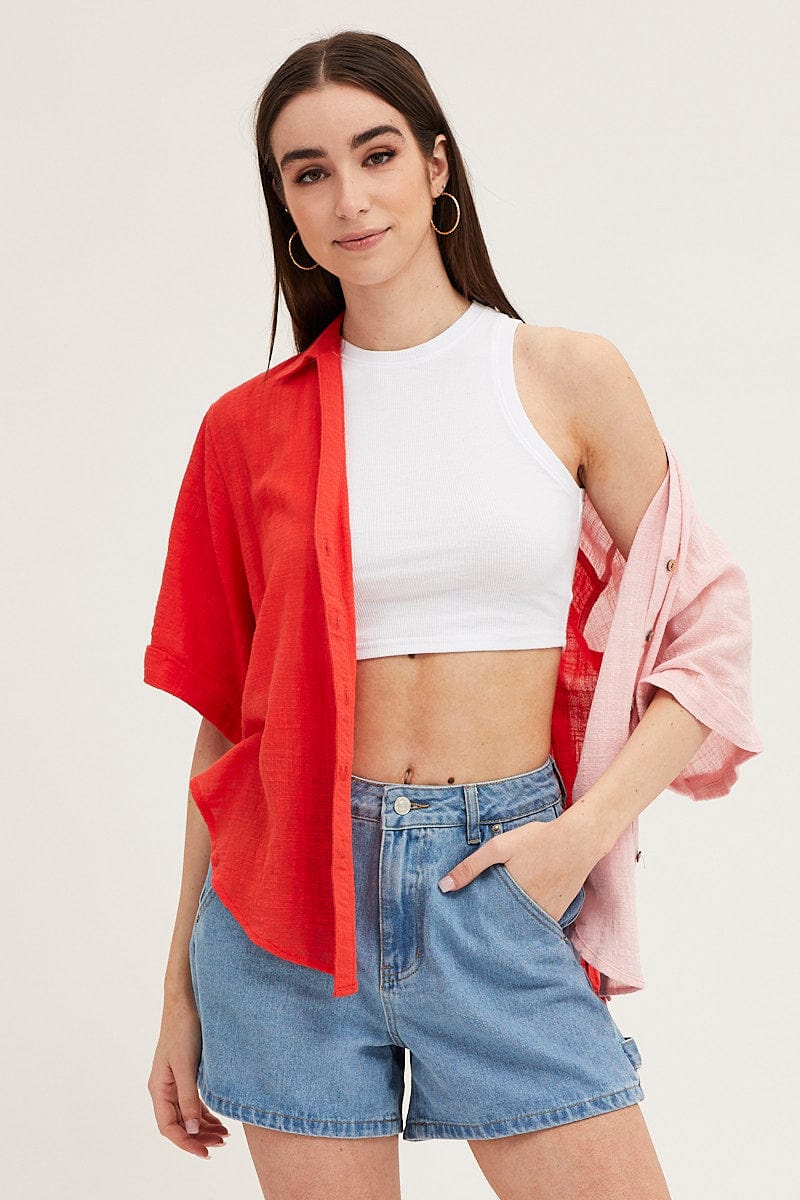 Pink Cotton Half Sleeve Relaxed Shirt