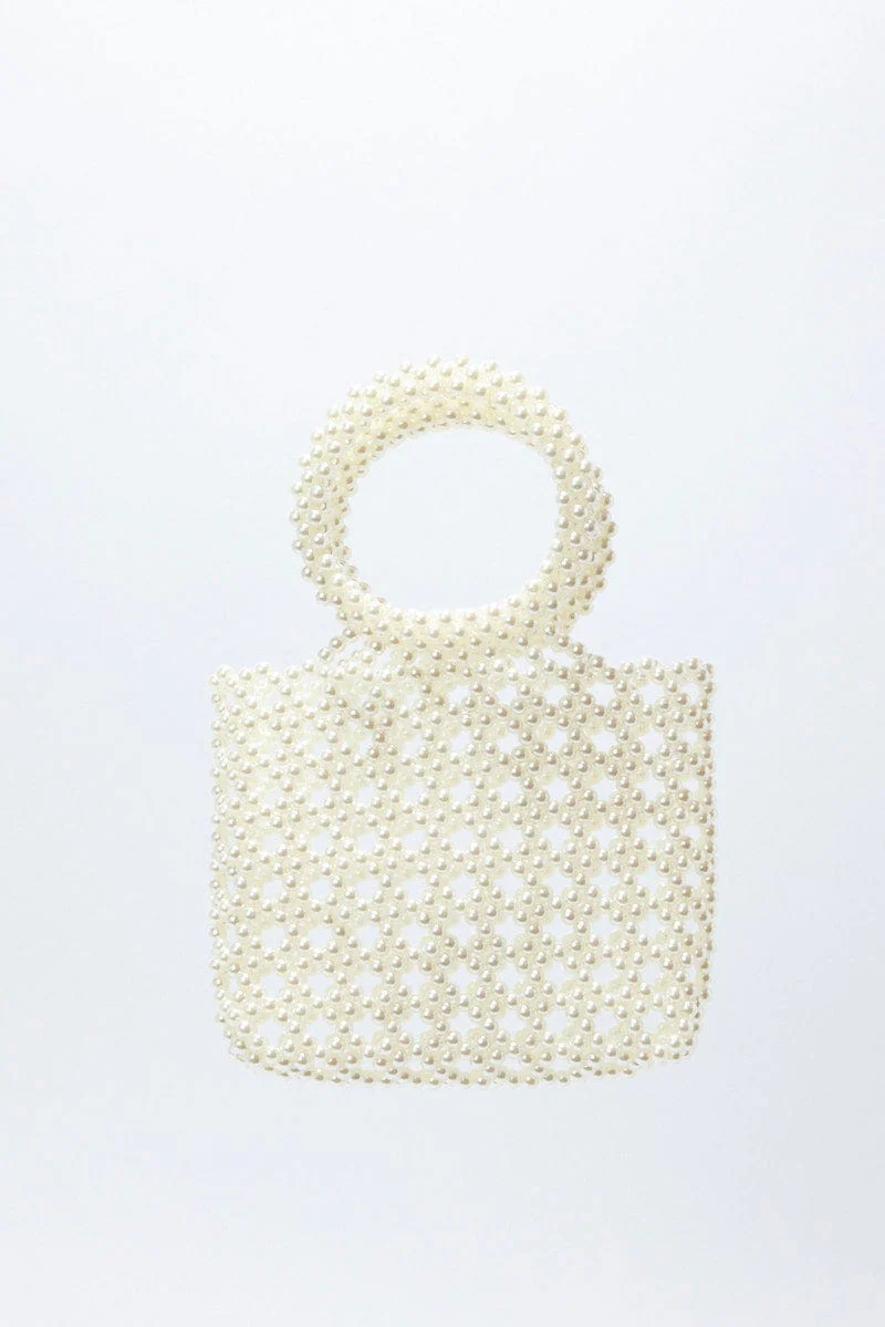 White Faux Pearl Beaded Handbag
