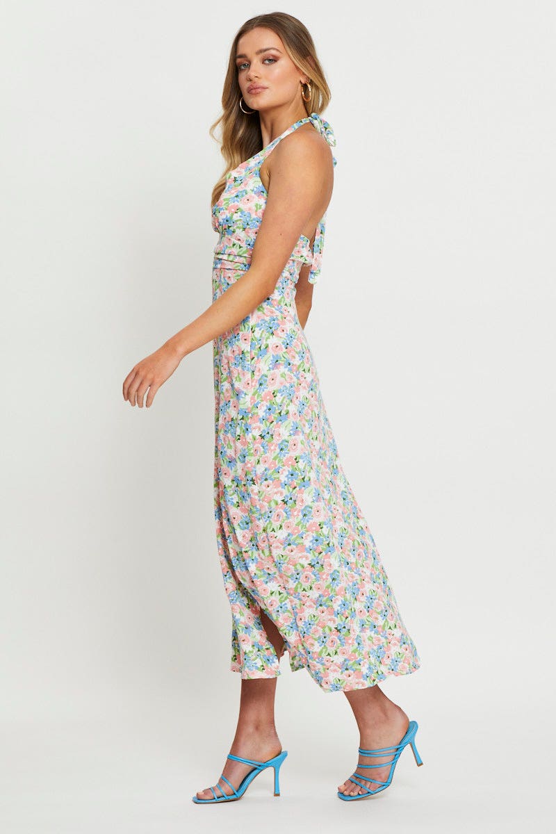 Print Maxi Dress Halter Neck