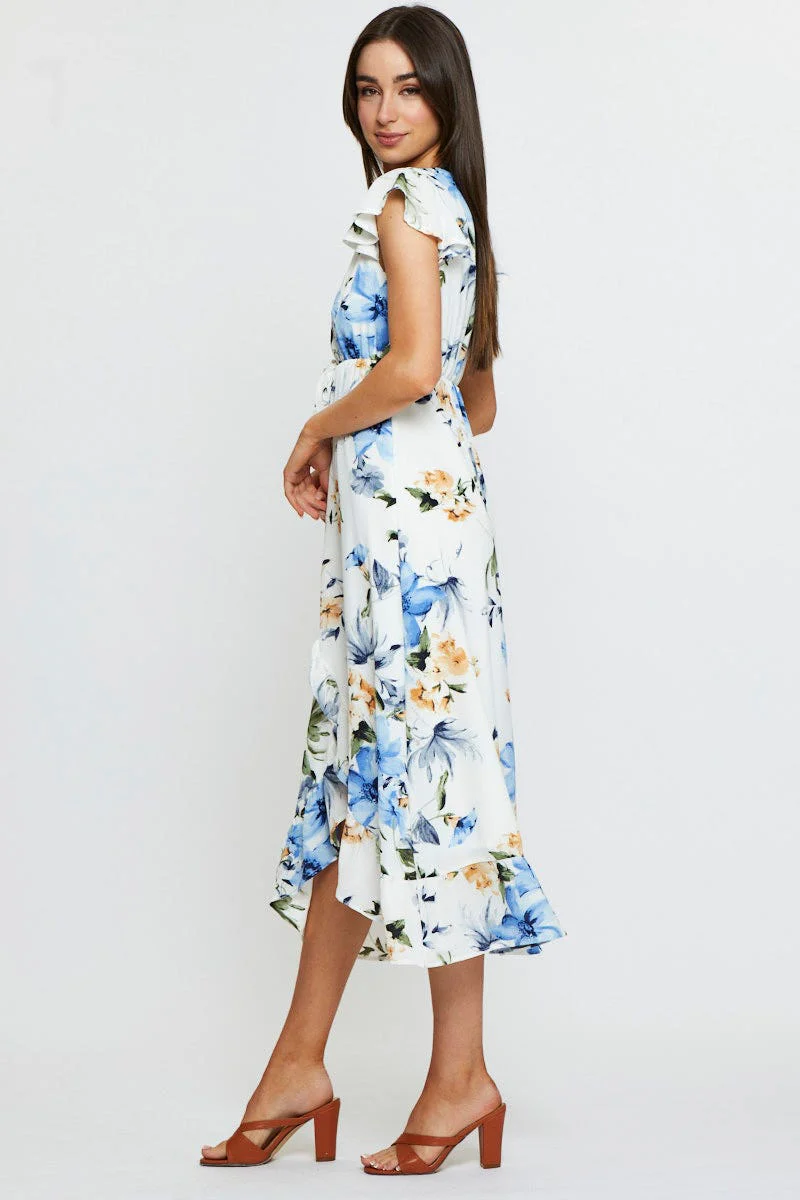 Print Midi Dress Short Sleeve