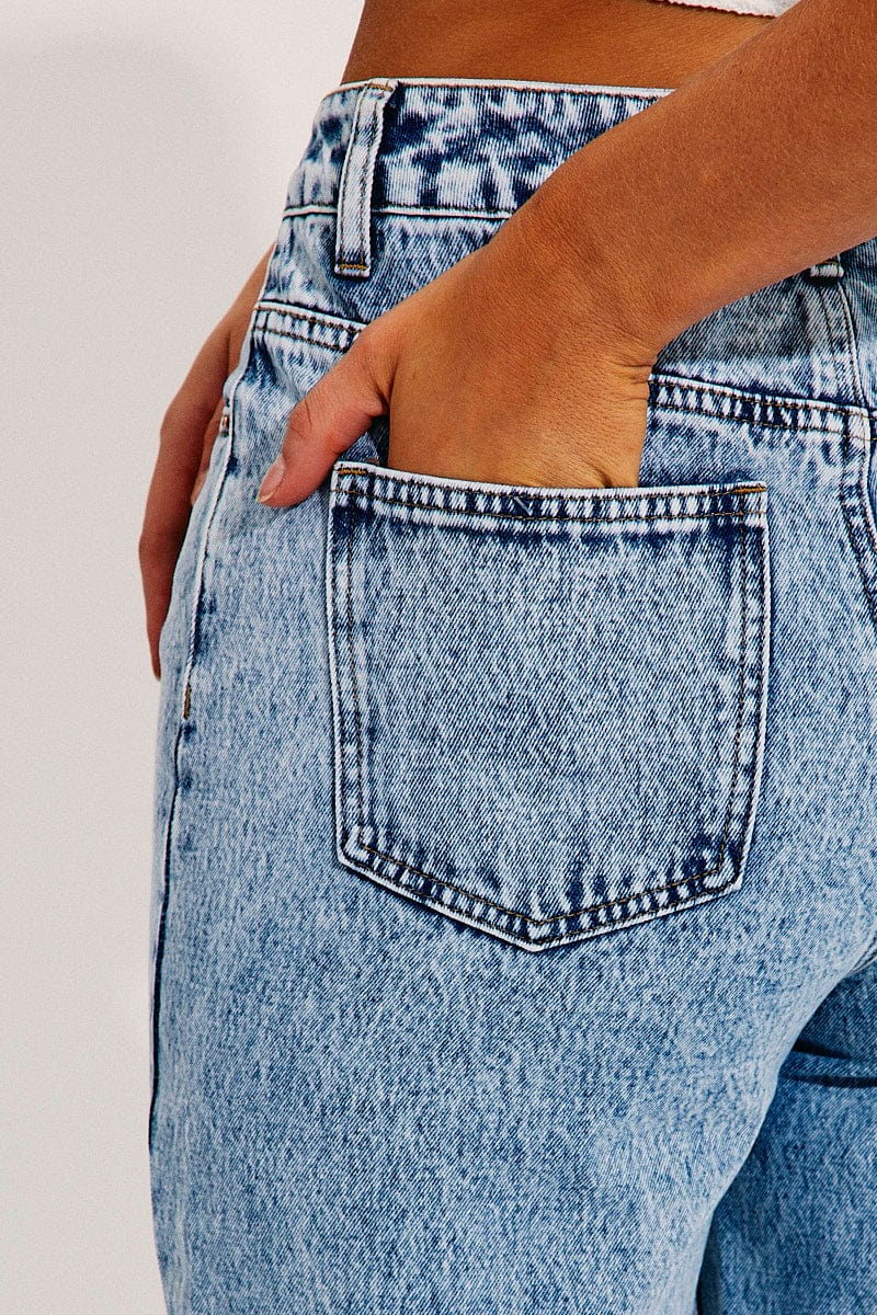 Blue High Waisted Relaxed Wide Leg Denim Jeans