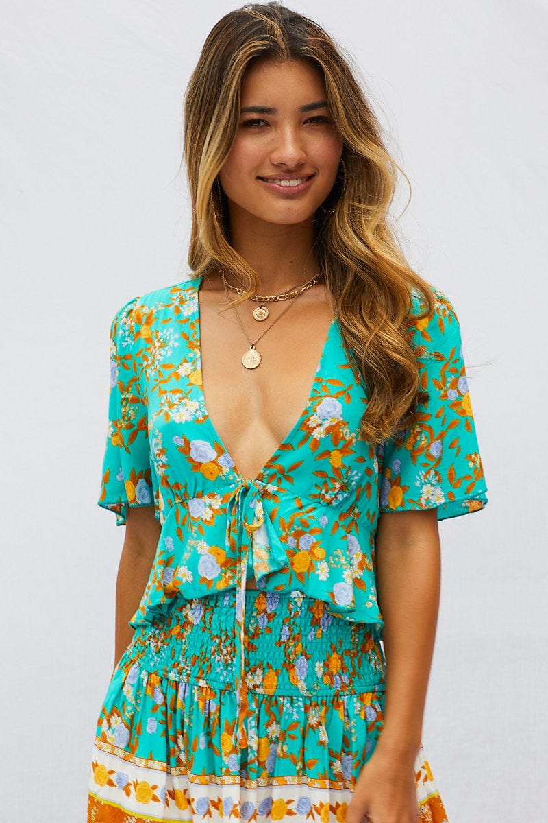 Print Halter Top Sleeveless Crop Halter