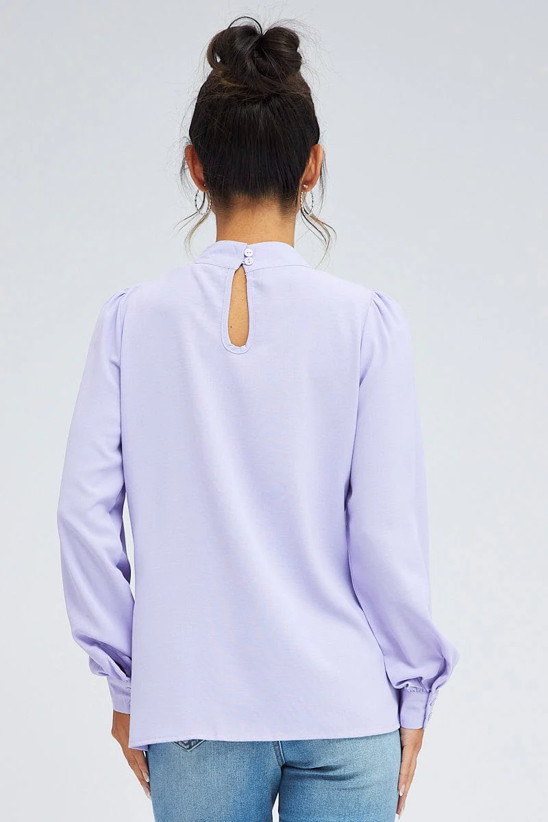Purple Top Long Sleeve High Neck Back Key Hole Details