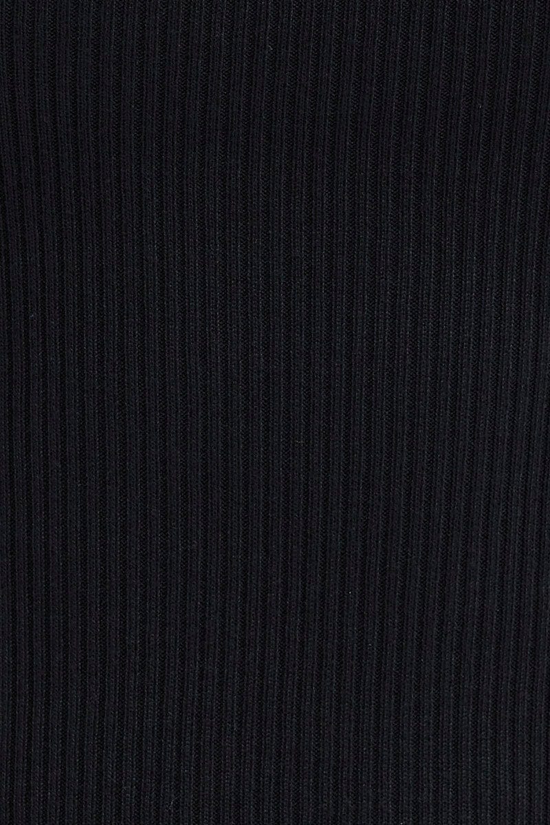 Black Knit Dress Short Sleeve Bodycon Midi