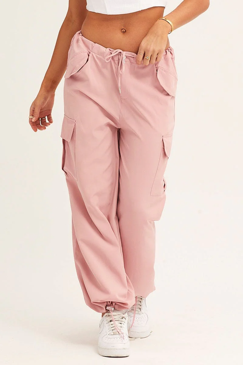 Pink Cargo Parachute Pants Out Pocket