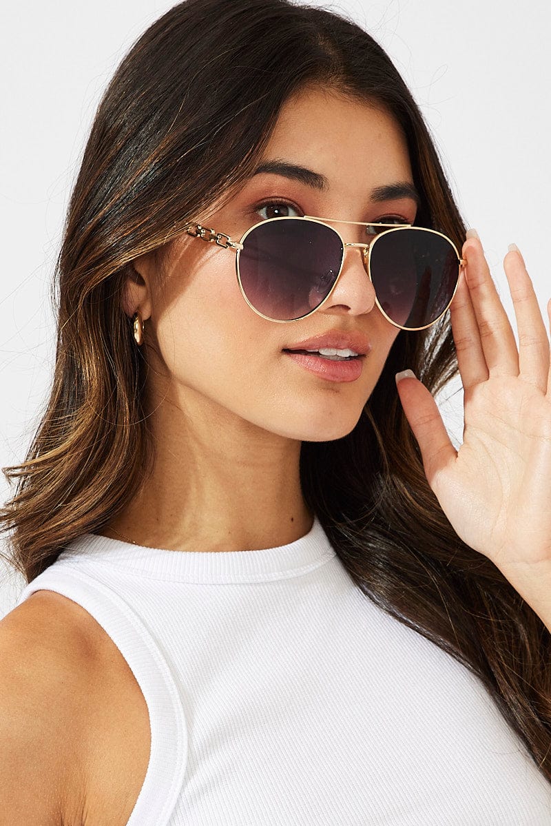Grey Chain Detail Fashion Sunglasses