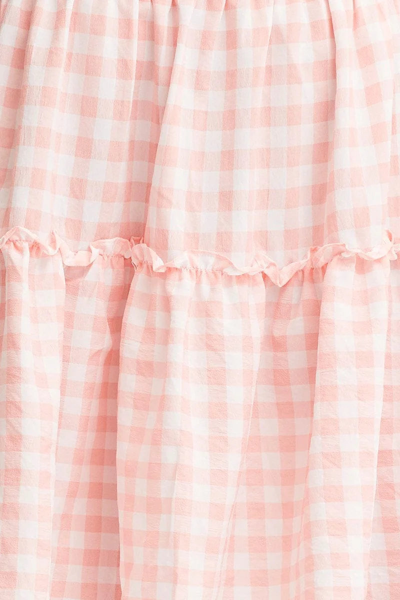 Check Dress Short Sleeve Midi