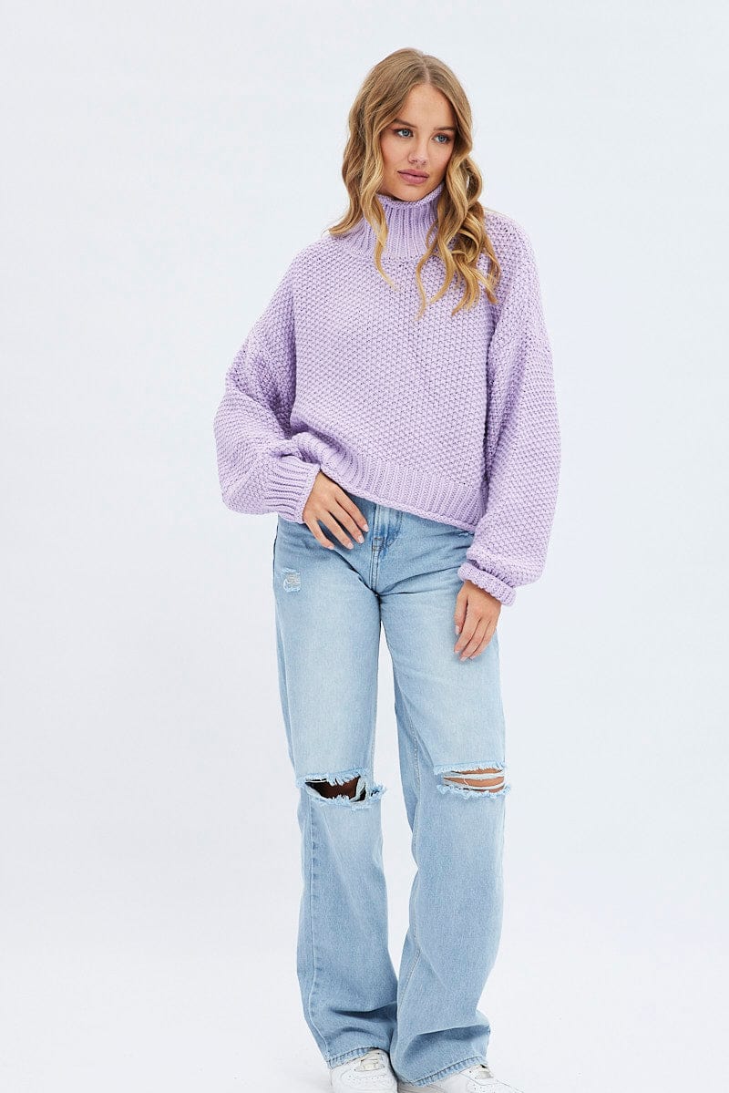 Purple Knit Jumper Turtle Neck