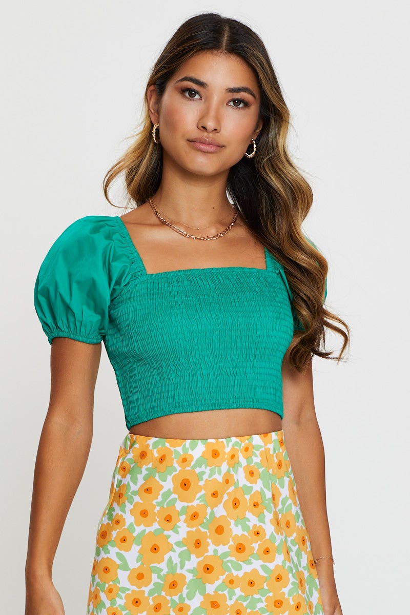 Green Crop Top Short Sleeve