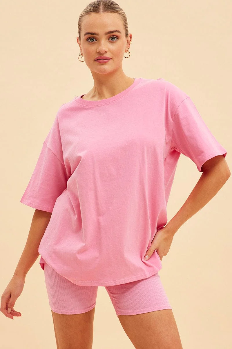 Pink Jamie Cotton Jersey Crew Neck Oversized T-Shirt