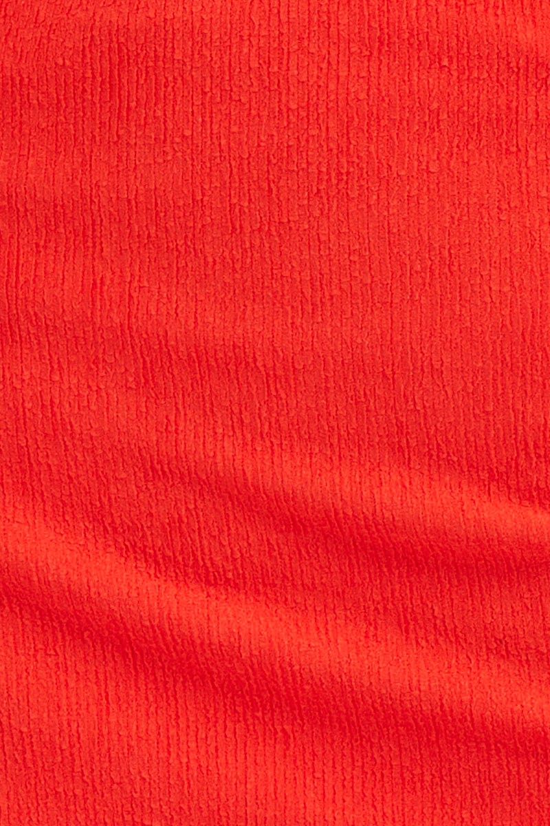 Red Long Sleeve Tie Front Textured Tie Top