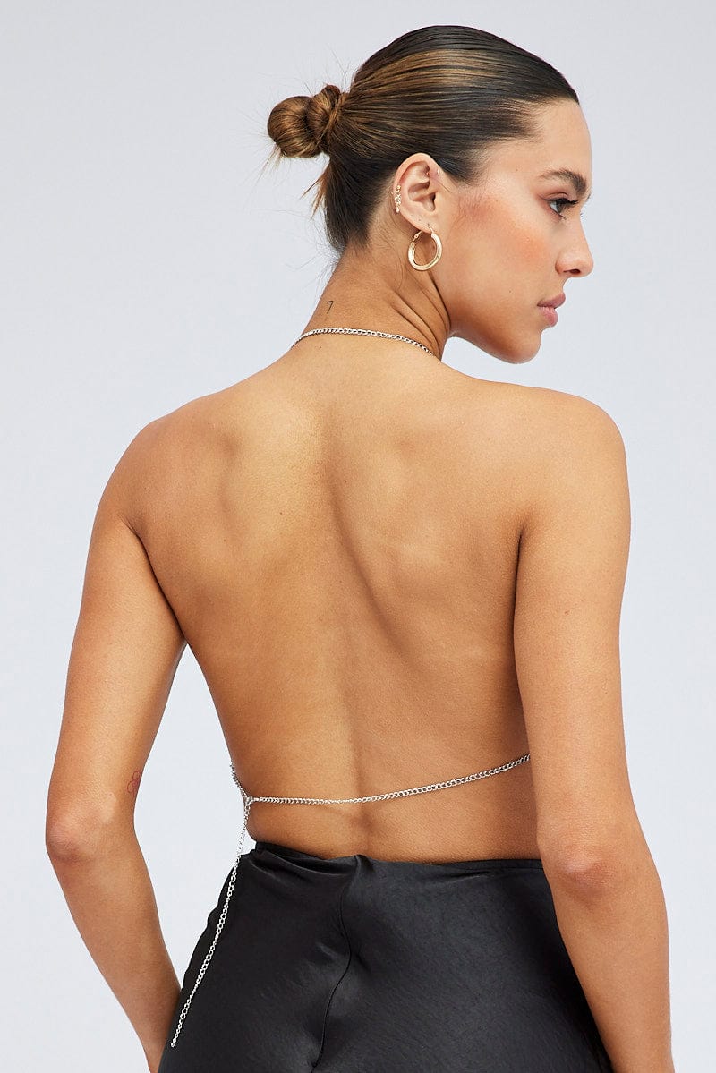 Black Chainmail Top Cowl Neck