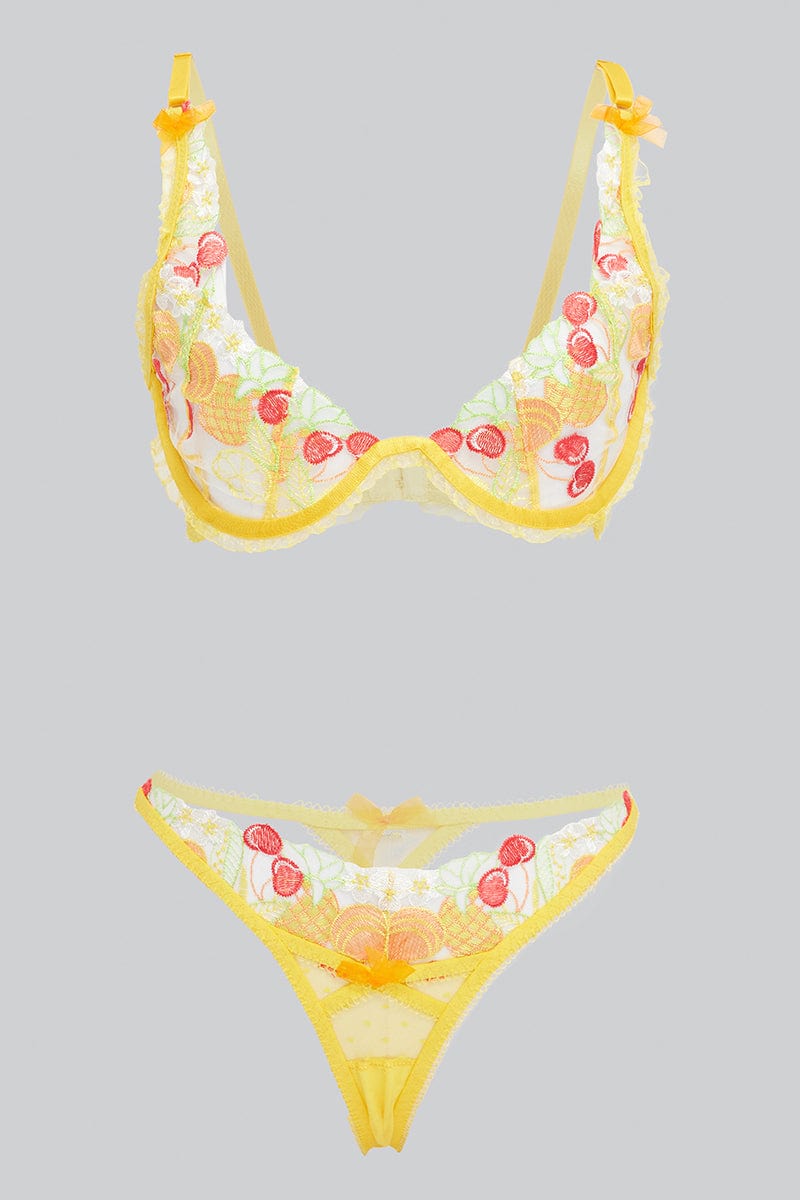 Yellow Fruit Embroidery Lingerie Set