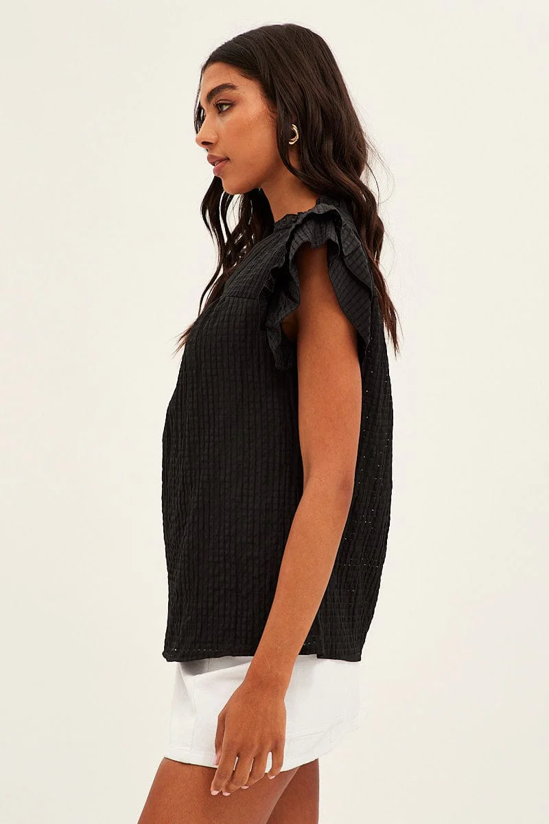 Black Ruffle Sleeve Top