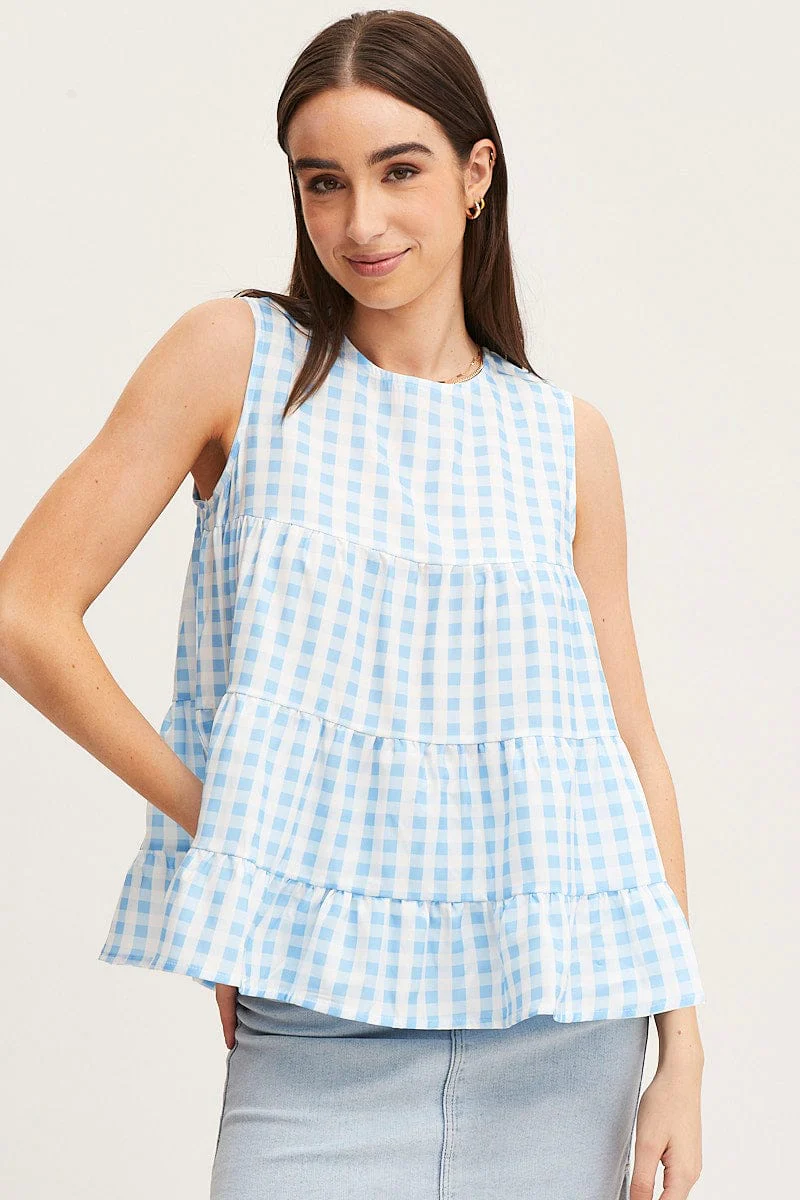 Check Tiered Top Sleeveless