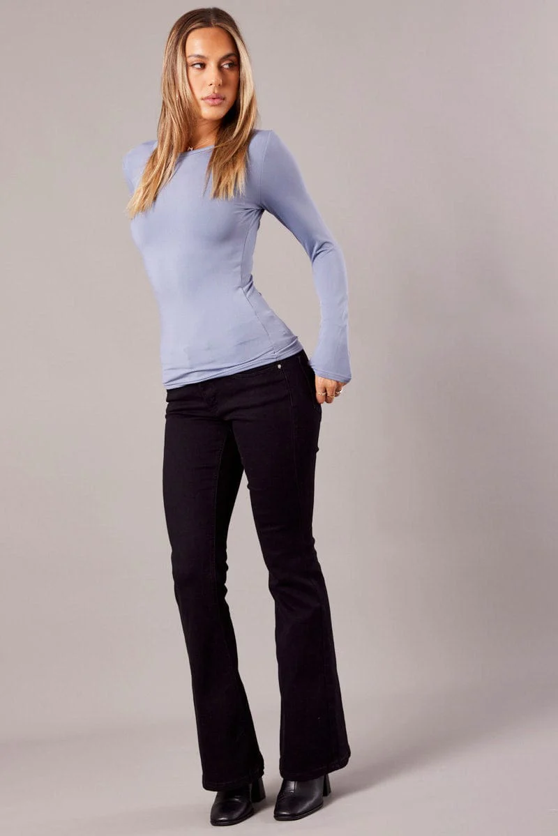 Blue Fleece Lined Top Long Sleeve Crew Neck