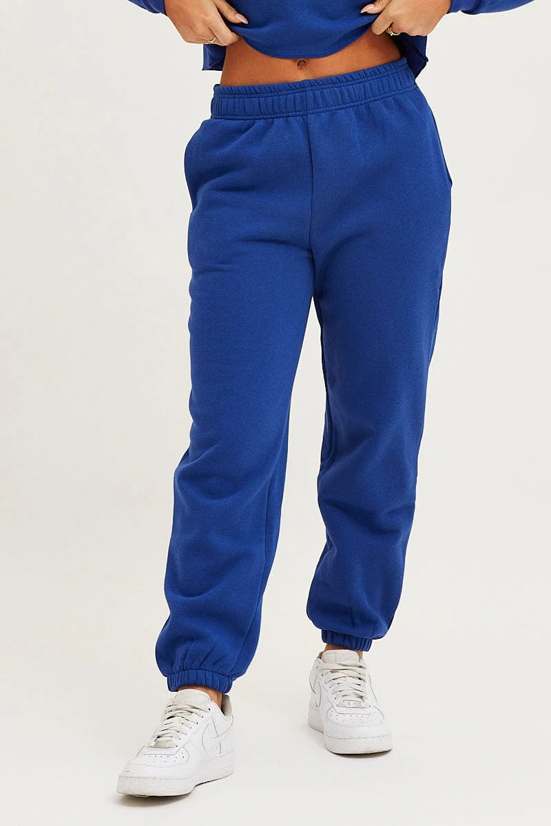 Blue Track Pants High Rise