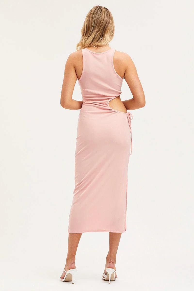 Pink Midi Dress Sleeveless