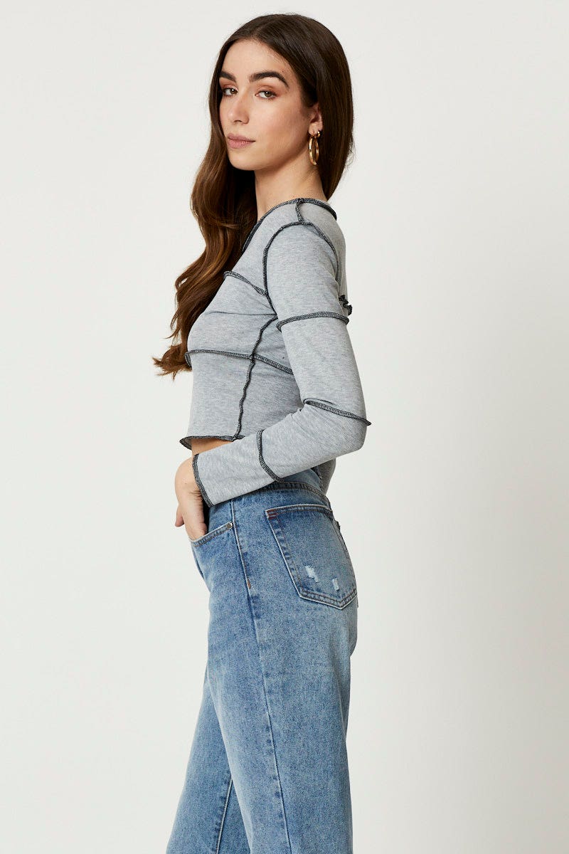 Grey Overlock Patchwork Top